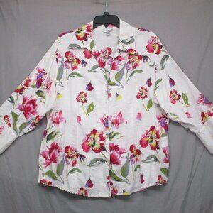 Harve Benard Floral Button Down Blouse Cotton/Linen White Women Size | 1X